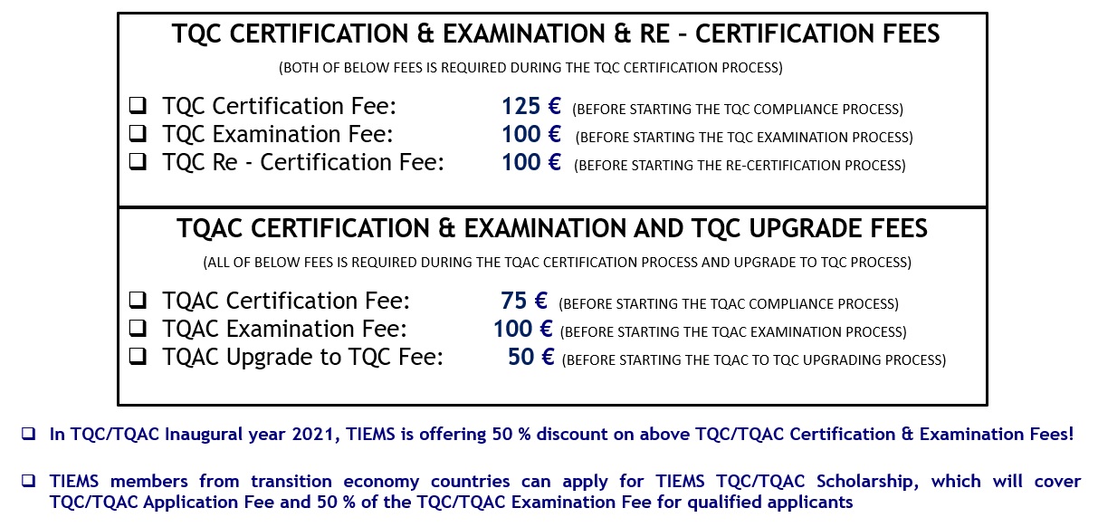 TQC TQAC Certification Fees Update